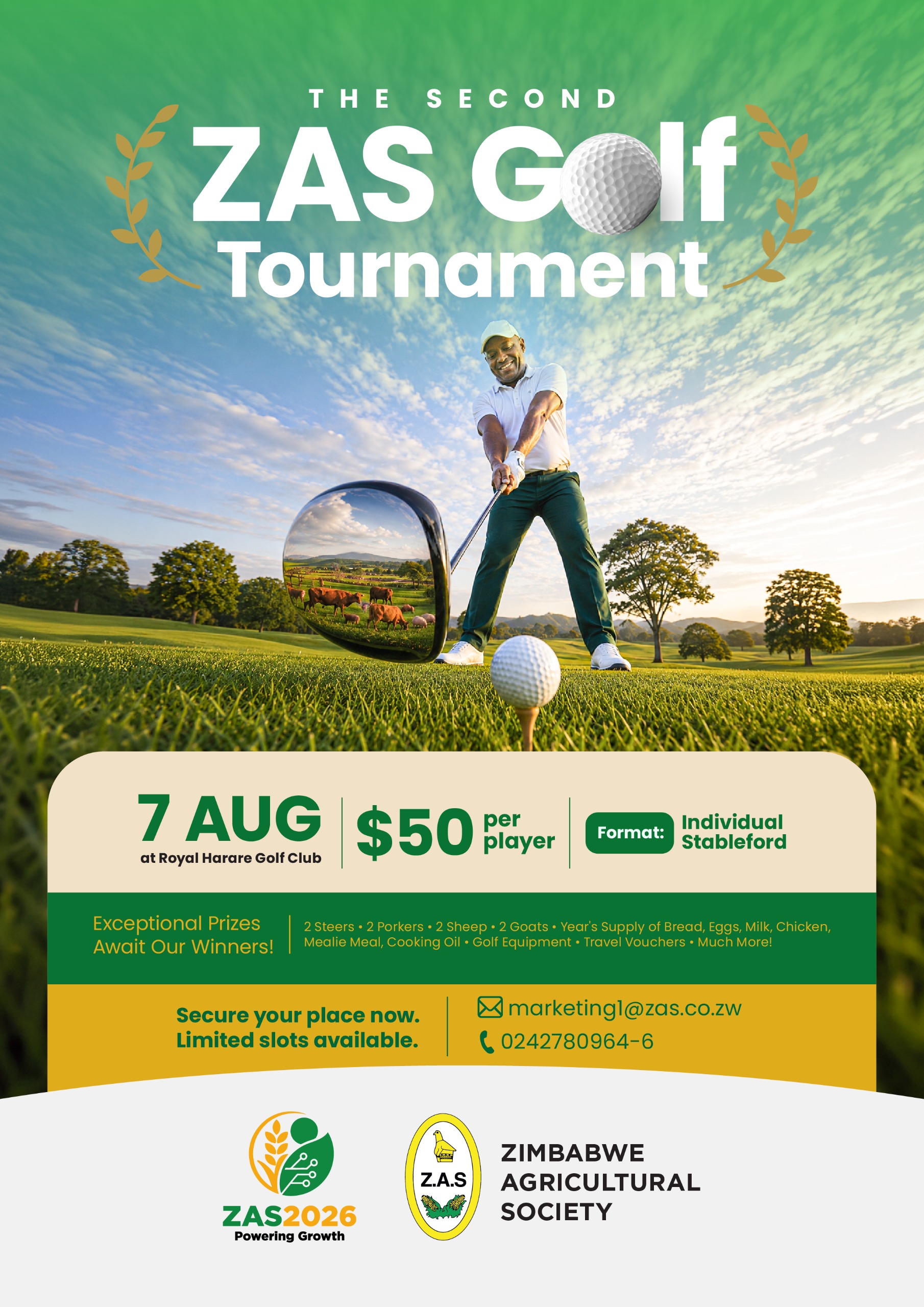 Second ZAS Golf Tournament flyer for 7 August at Royal Harare Golf Club